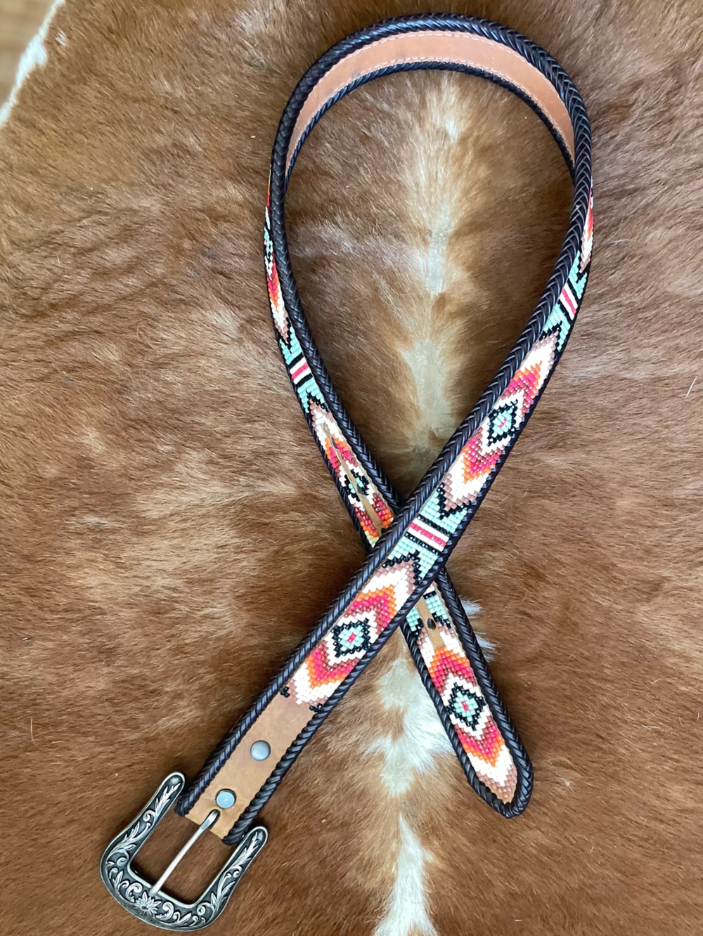 Nocona Two-Tone Brown & Dark Brown Leather Belt Size Small